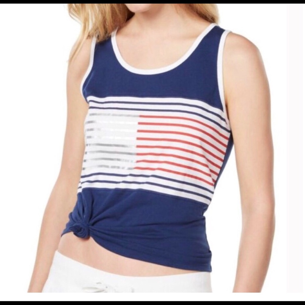 TOMMY HILFIGER Navy, red,white & silver tank, sz XS NWT